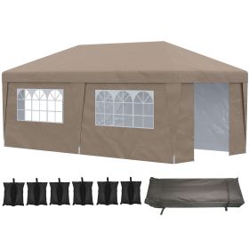 10' x 19.5' Pop Up Canopy Tent Height Adjustable Event Shelter w/ Sidewalls, Leg Weight Bags, Wheeled Carry Bag, Brown